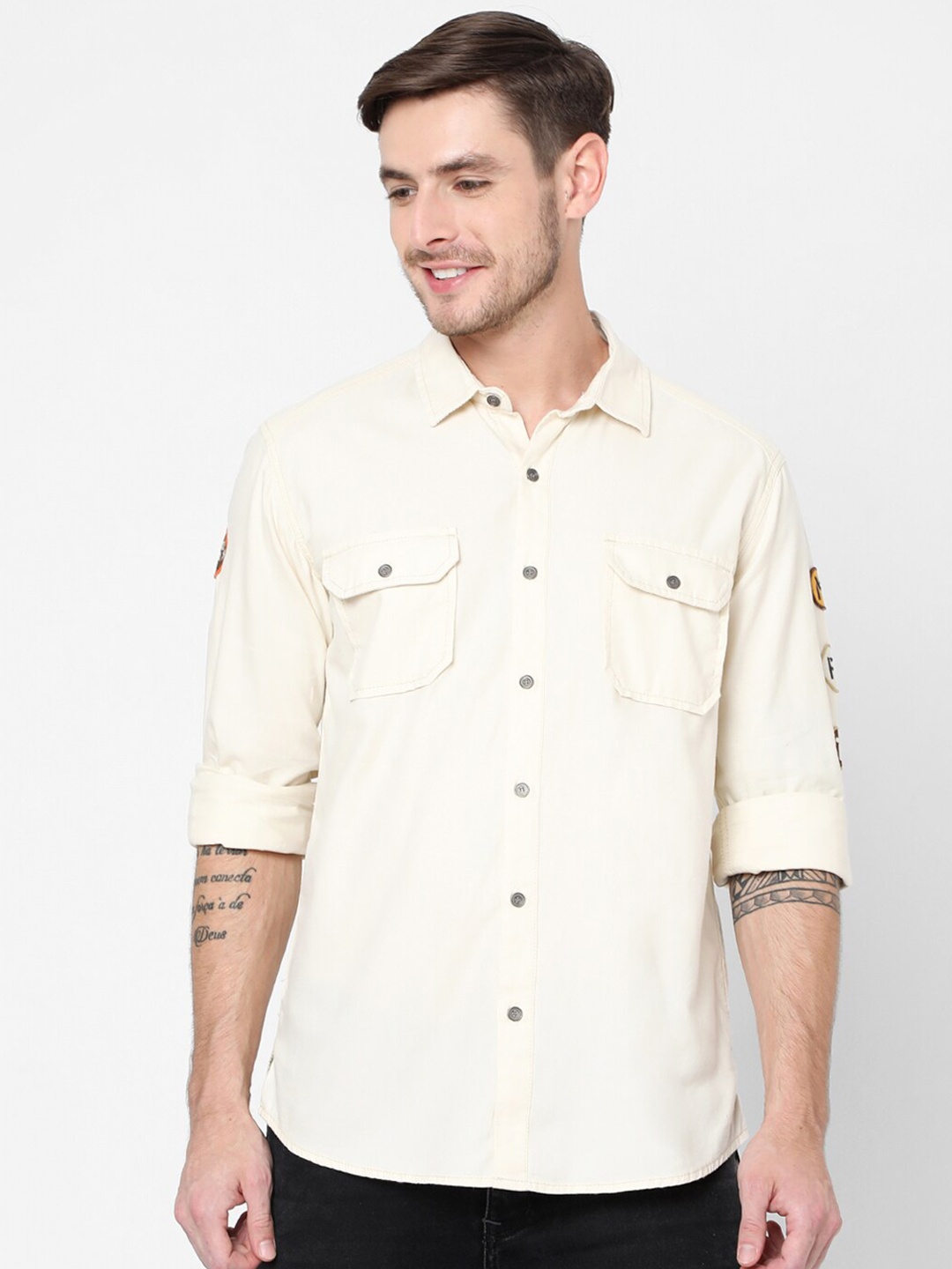 

Mufti Men Beige Slim Fit Pure Cotton Casual Shirt