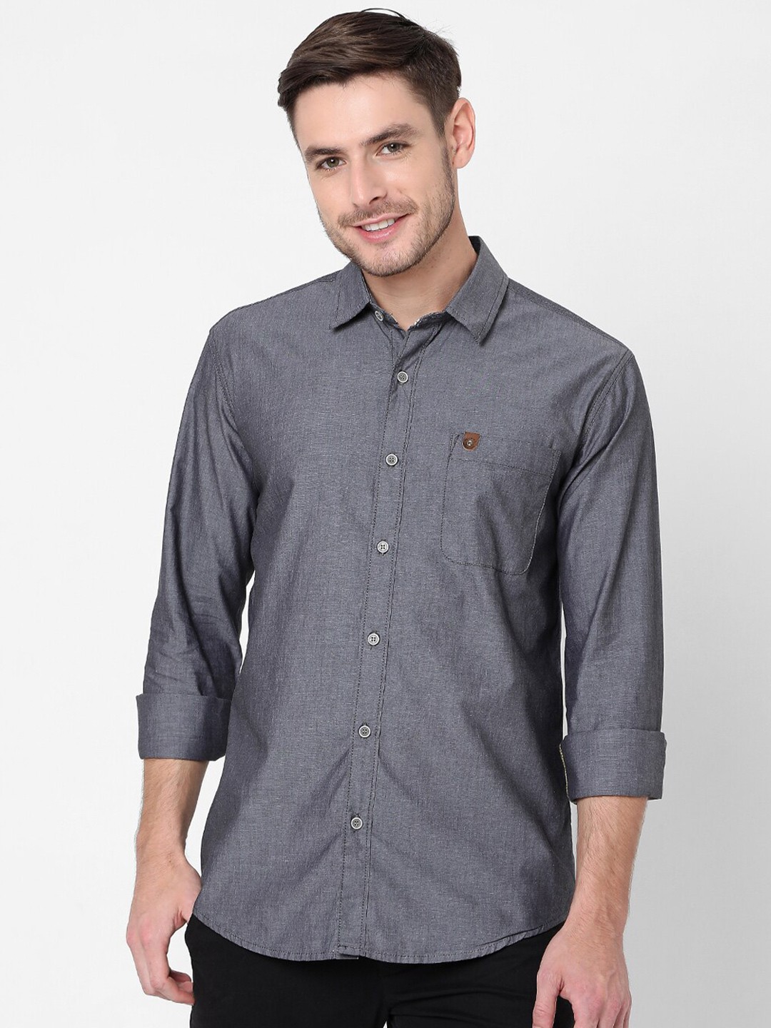 

Mufti Men Grey Solid Slim Fit Pure Cotton Casual Shirt