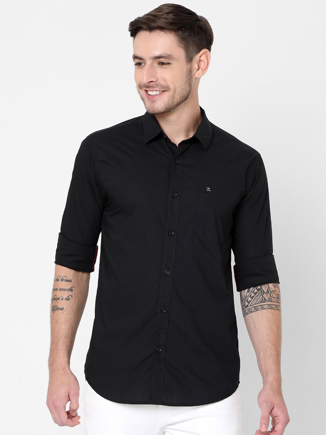 

Mufti Men Black Slim Fit Pure Cotton Casual Shirt