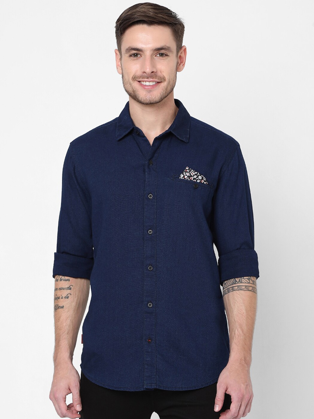 

Mufti Men Navy Blue Slim Fit Pure Cotton Casual Shirt