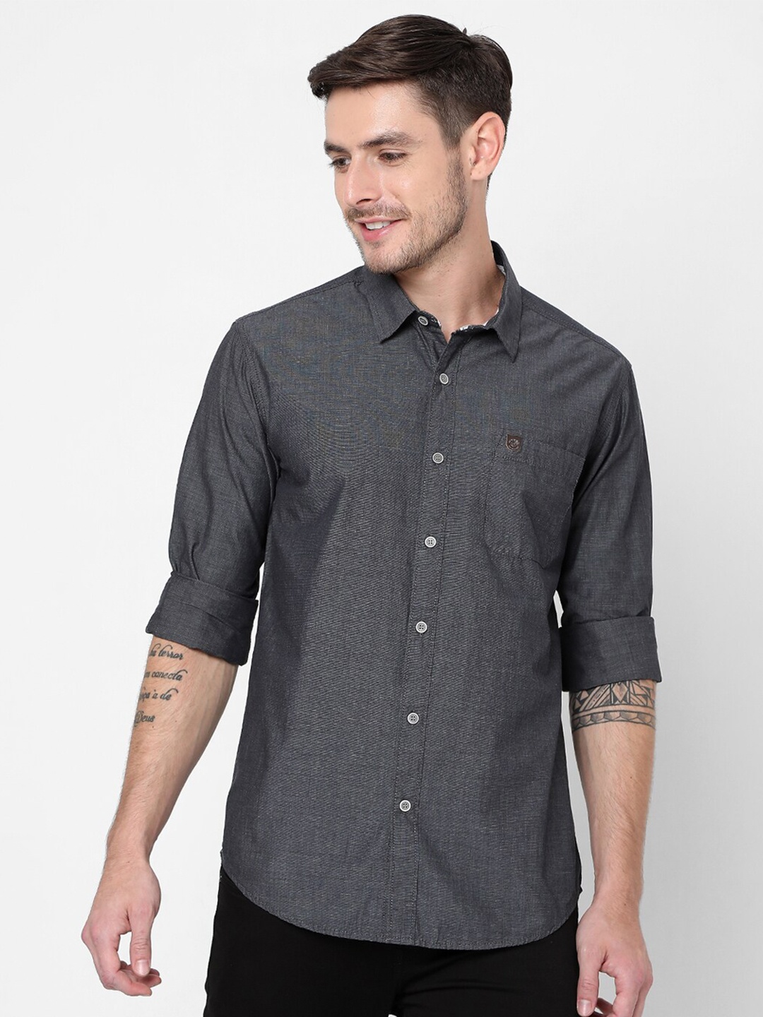 

Mufti Men Grey Slim Fit Pure Cotton Casual Shirt