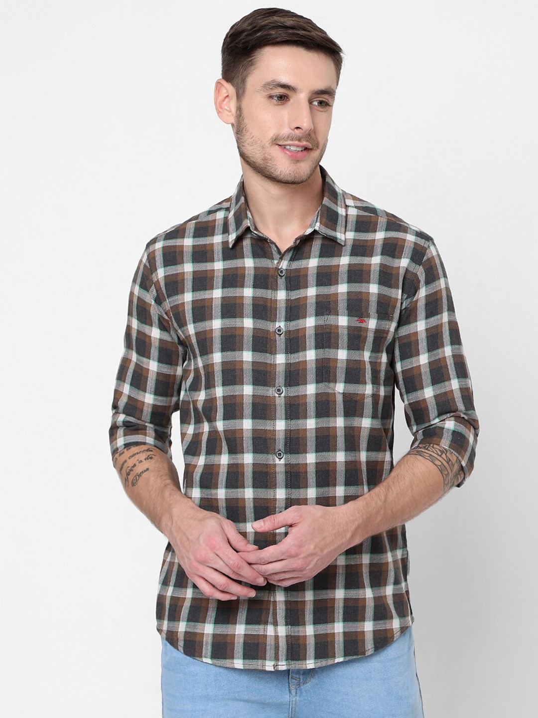 

Mufti Men Brown Slim Fit Checked Casual Shirt