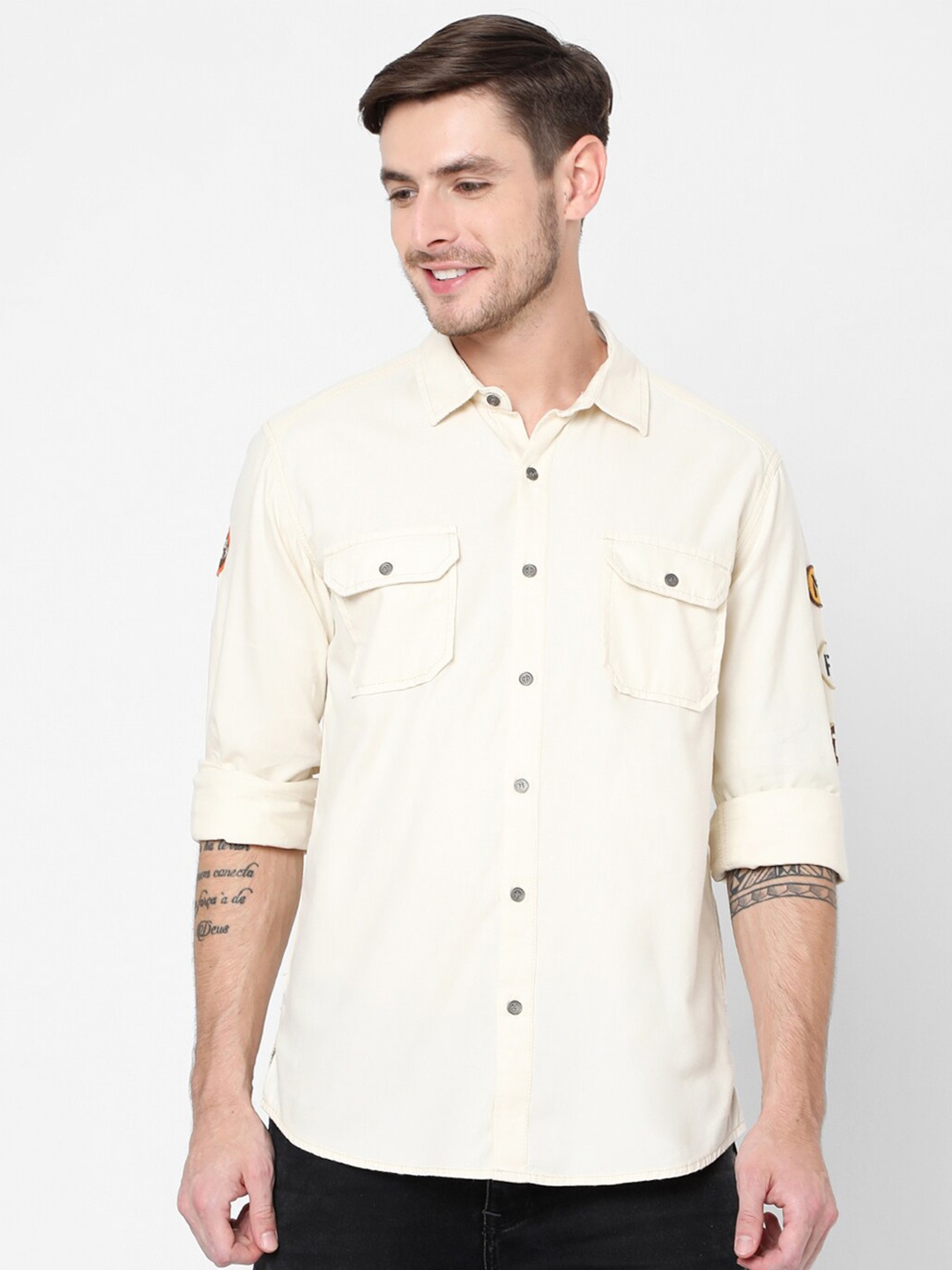 

Mufti Men Beige Slim Fit Pure Cotton Casual Shirt