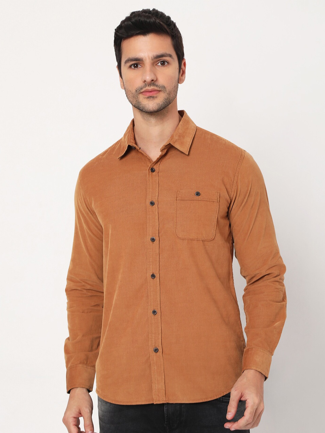 

Mufti Men Brown Slim Fit Pure Cotton Casual Shirt