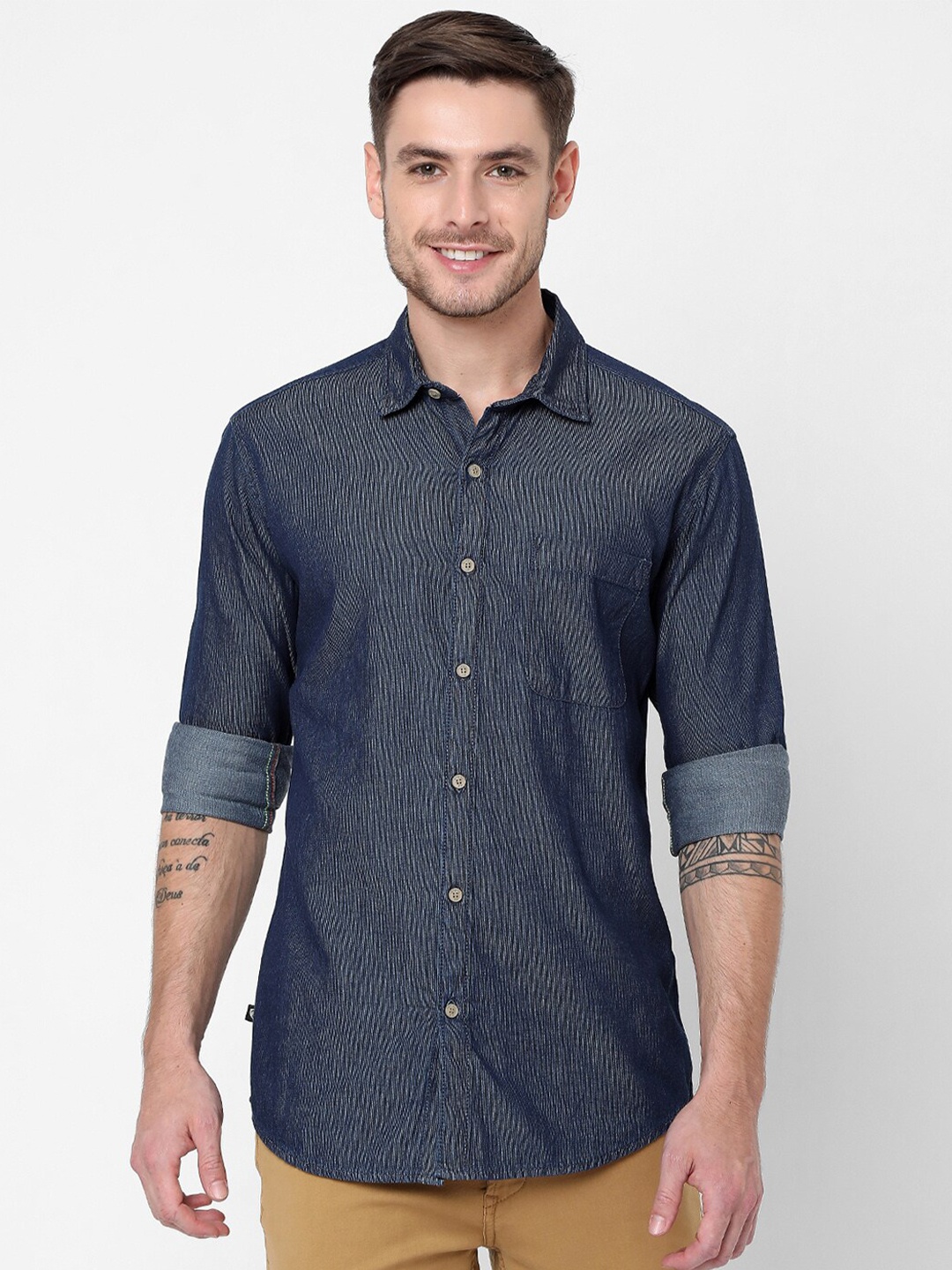 

Mufti Men Blue Slim Fit Casual Shirt