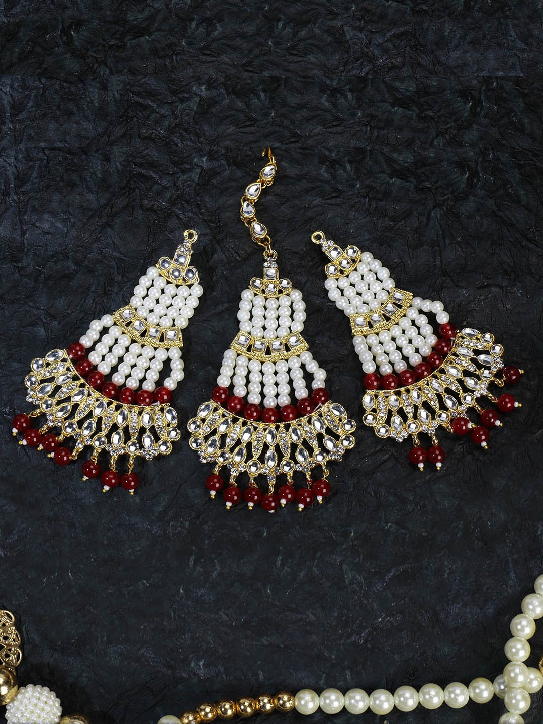 

LIVE EVIL Gold-Plated & White Maroon Jewellery Set