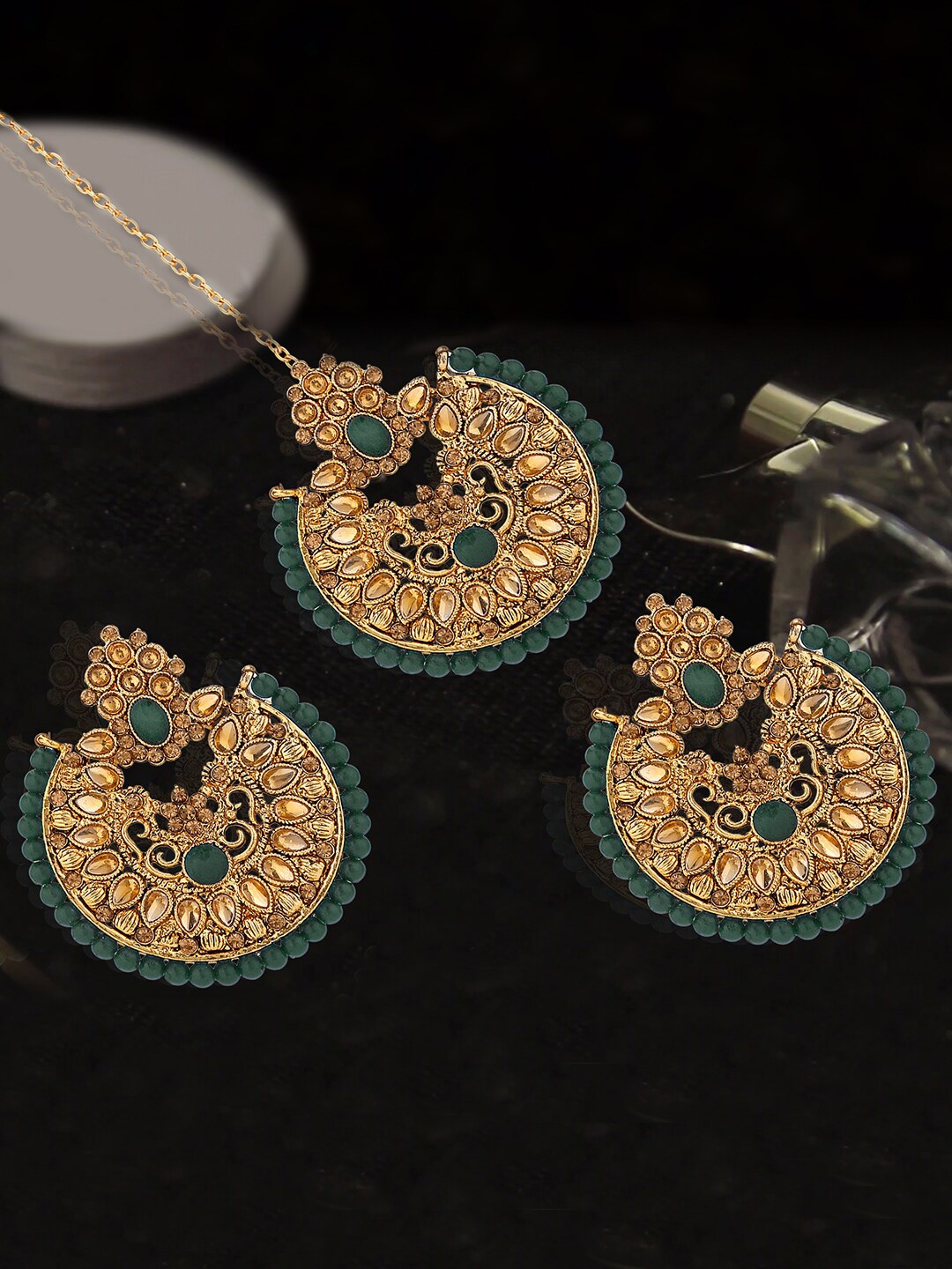 

LIVE EVIL Gold-Plated & Green Jewellery Set