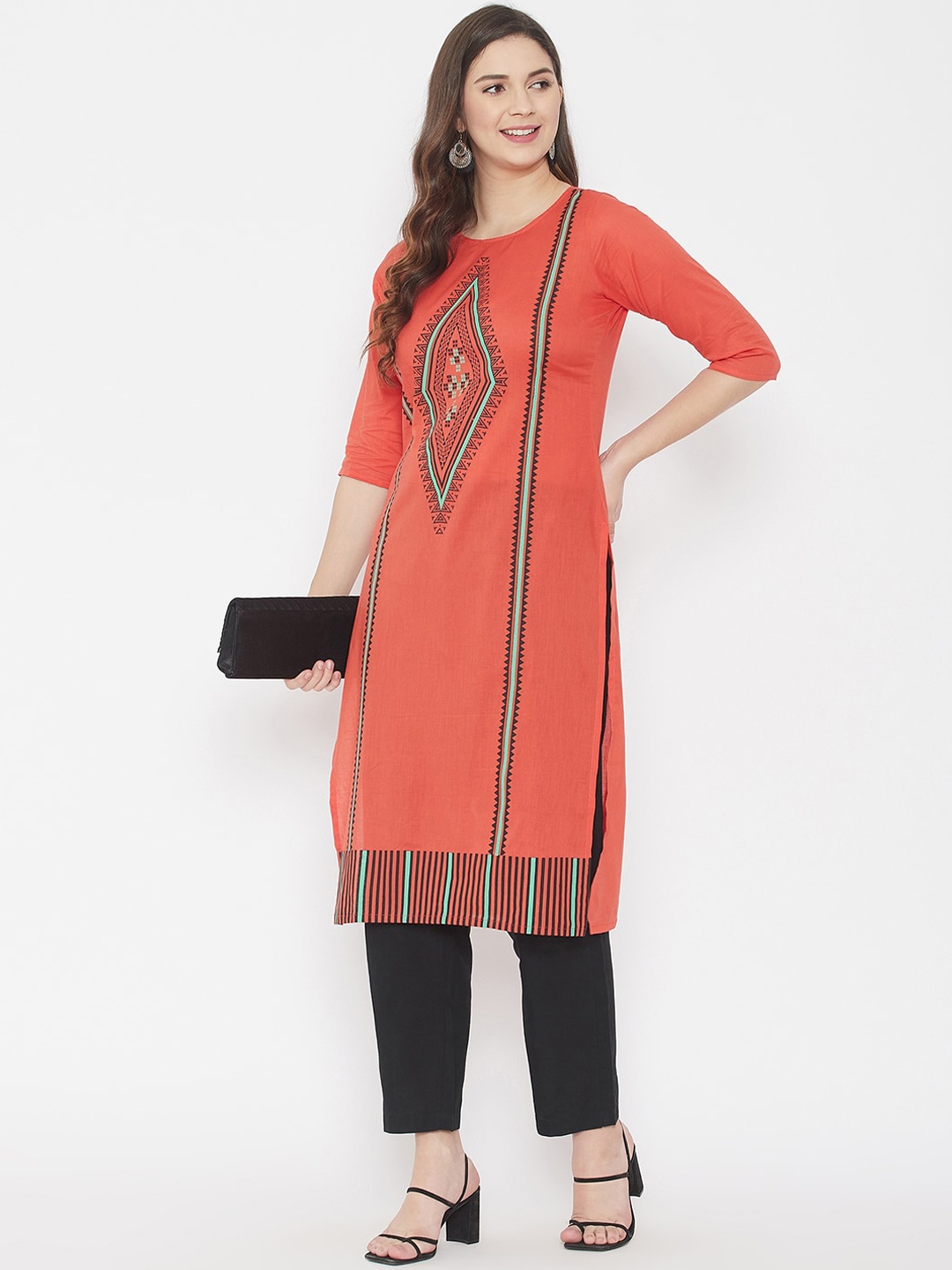 

WineRed Women Orange Printed Kurta