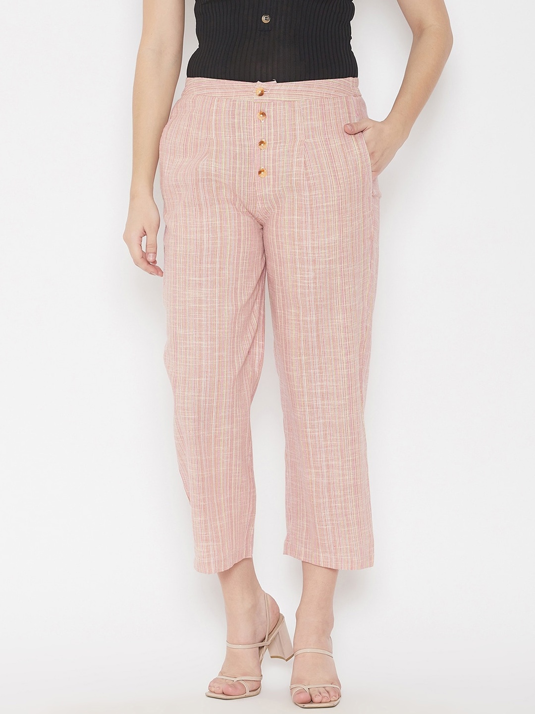 

WineRed Women Pink Striped Trousers
