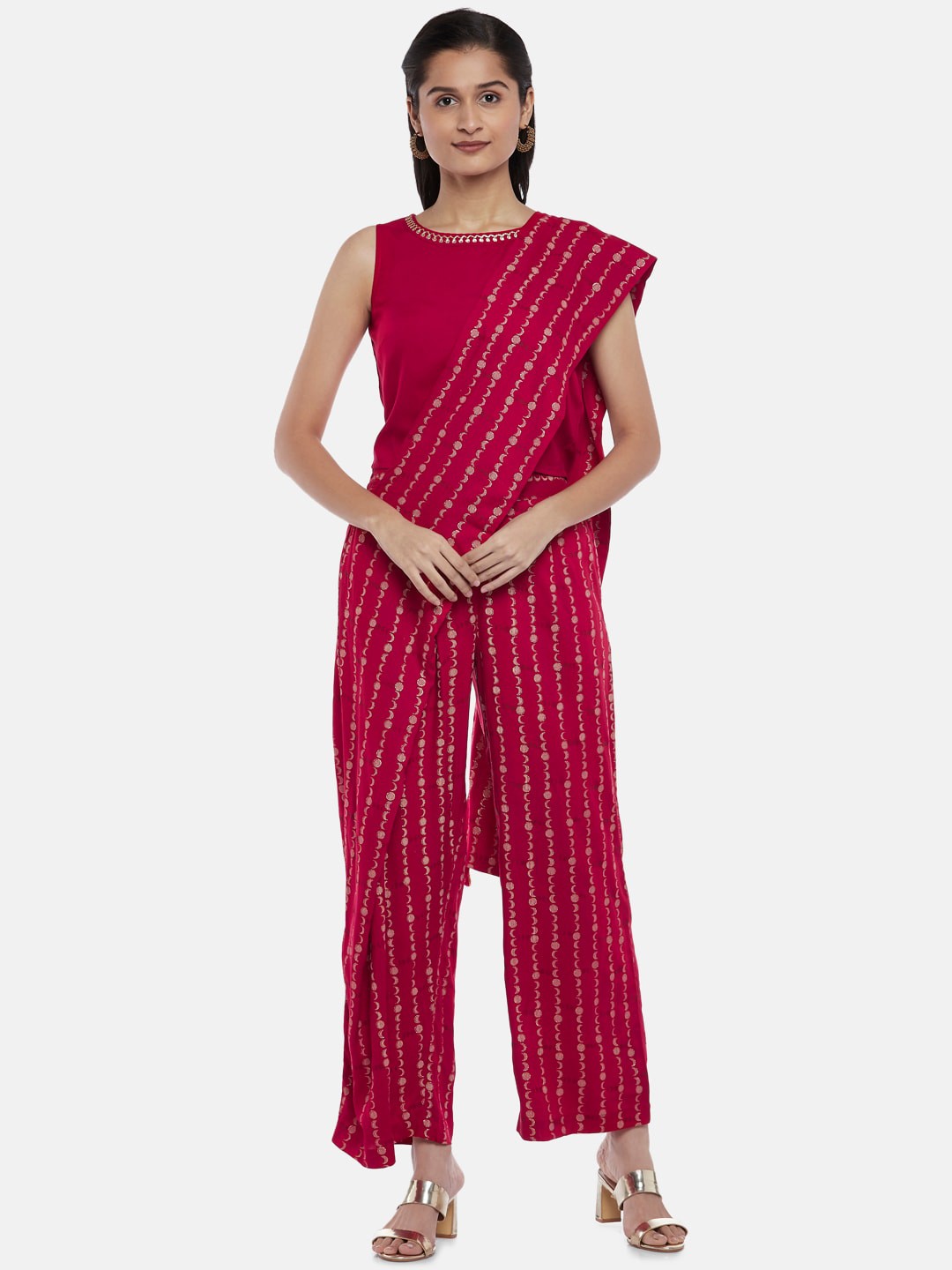 

AKKRITI BY PANTALOONS Women Thread Work Top with Palazzos & Dupatta, Maroon
