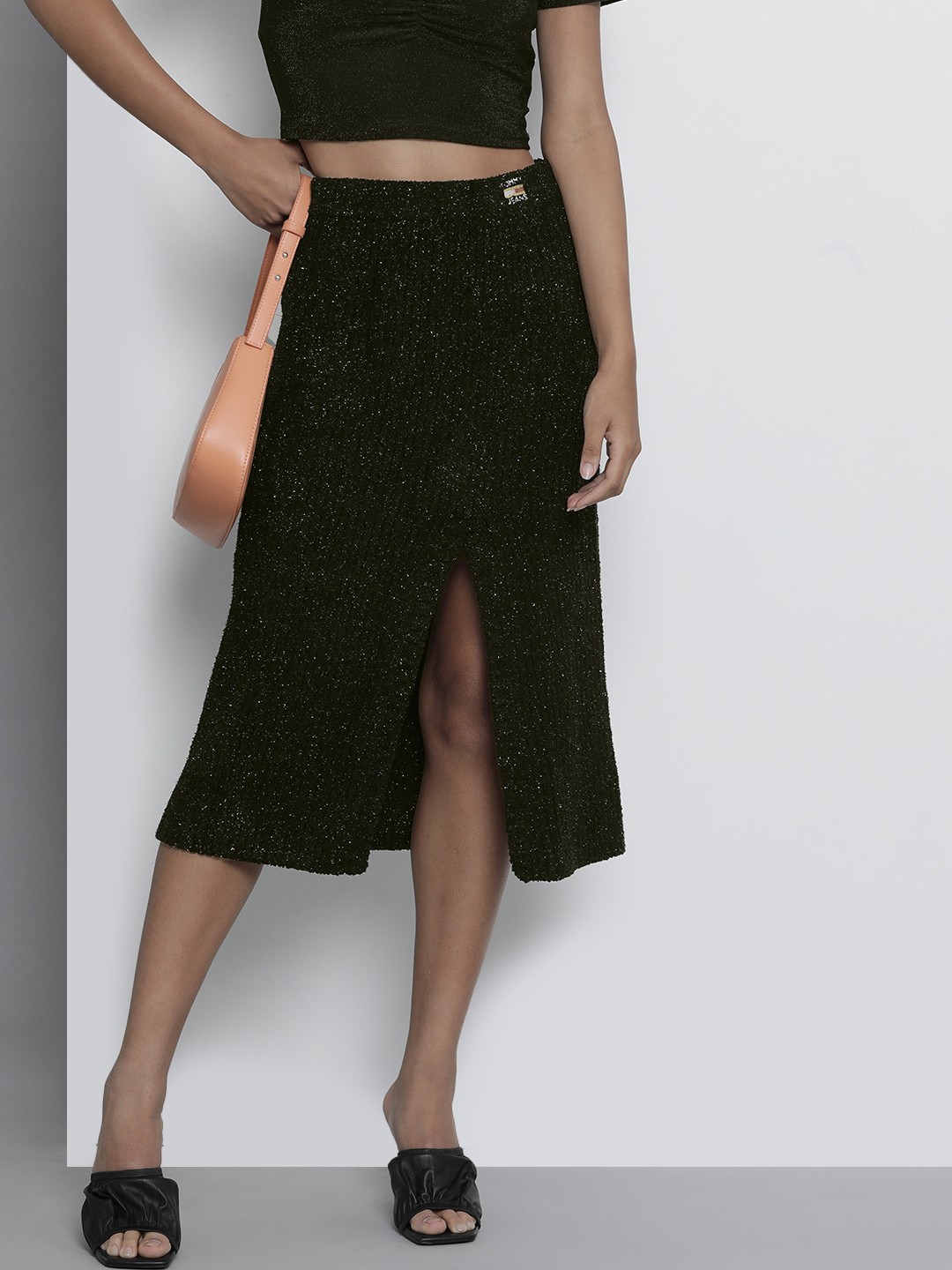 

Tommy Hilfiger Women Black Shimmer Skirt With Side Slit