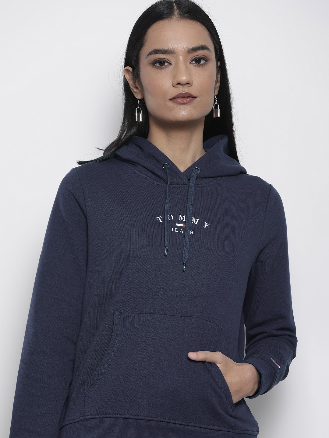 

Tommy Hilfiger Women Navy Blue Hooded Sweatshirt with Printed Detail