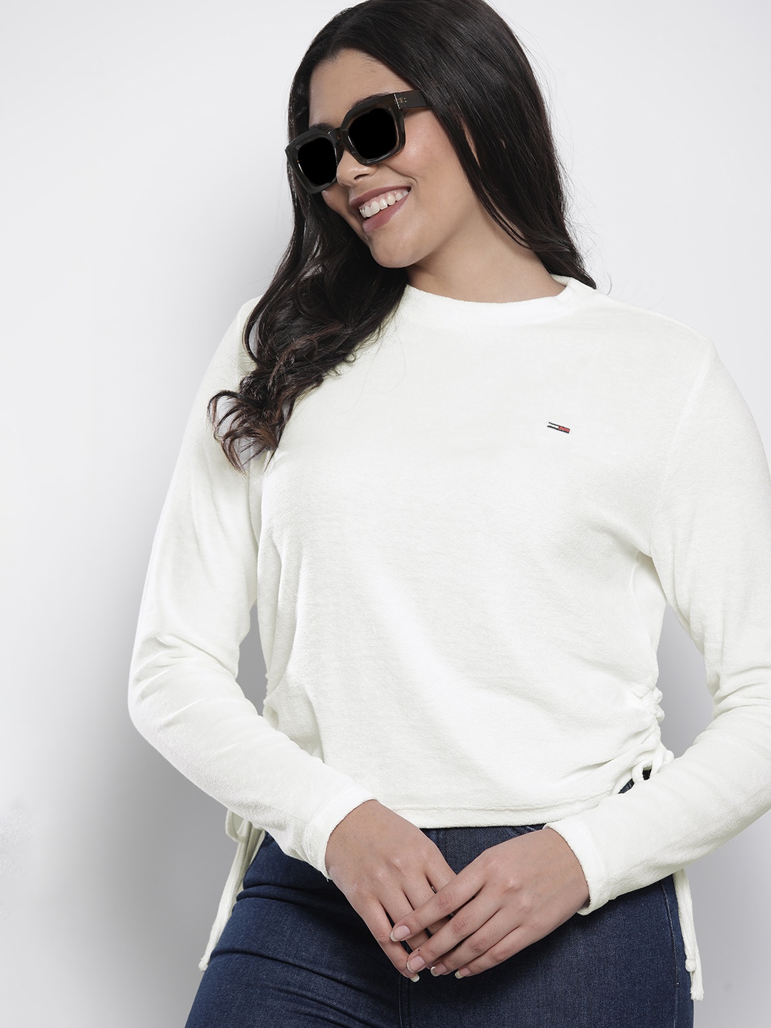 

Tommy Hilfiger Women White Solid Side Knot Sweatshirt