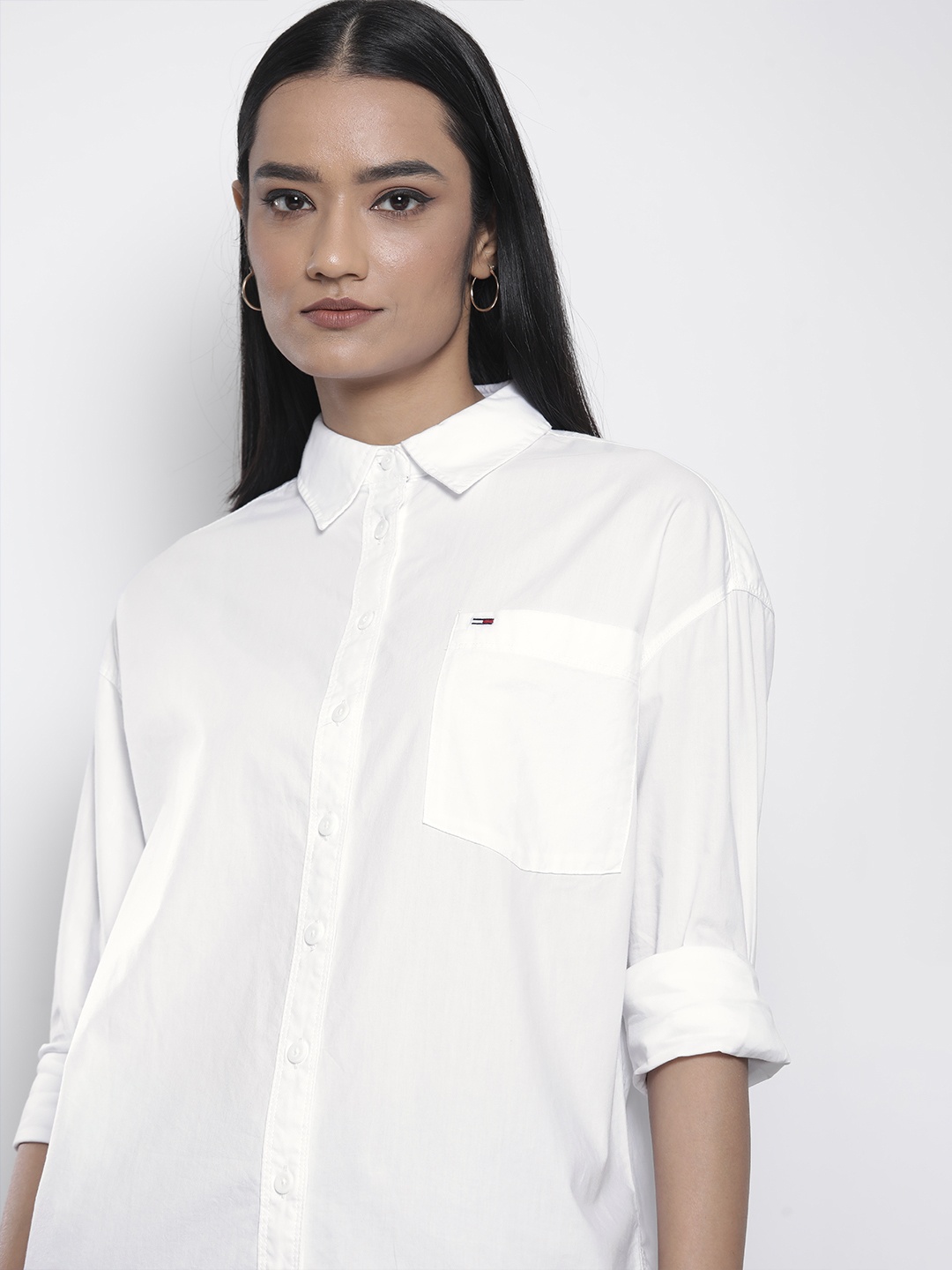 

Tommy Hilfiger Women White Oversized Solid Pure Cotton Casual Shirt
