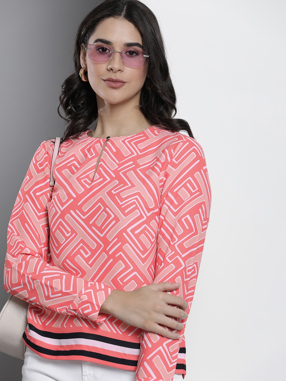 

Tommy Hilfiger Long Sleeves Geometric Print Top, Peach