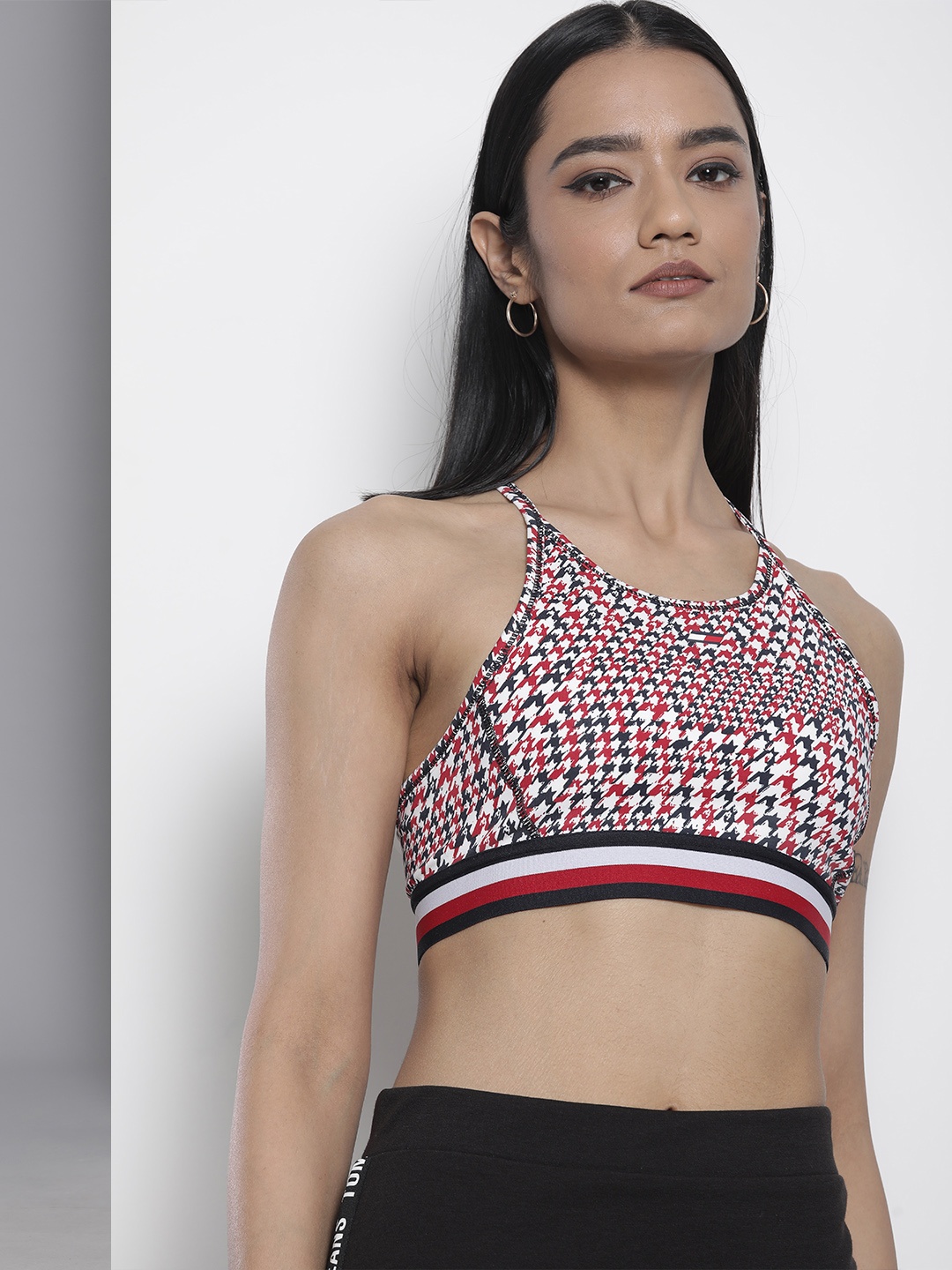 

Tommy Hilfiger Red & Navy Blue Printed Bralette Crop Top