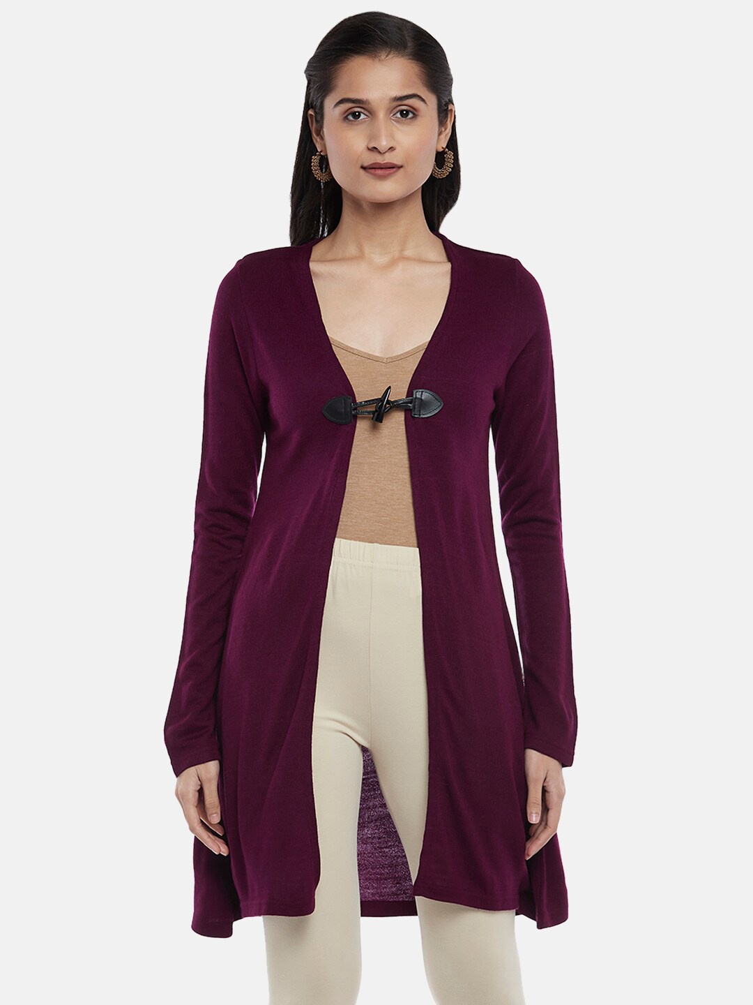 

RANGMANCH BY PANTALOONS Women Burgundy Acrylic Longline Shrug