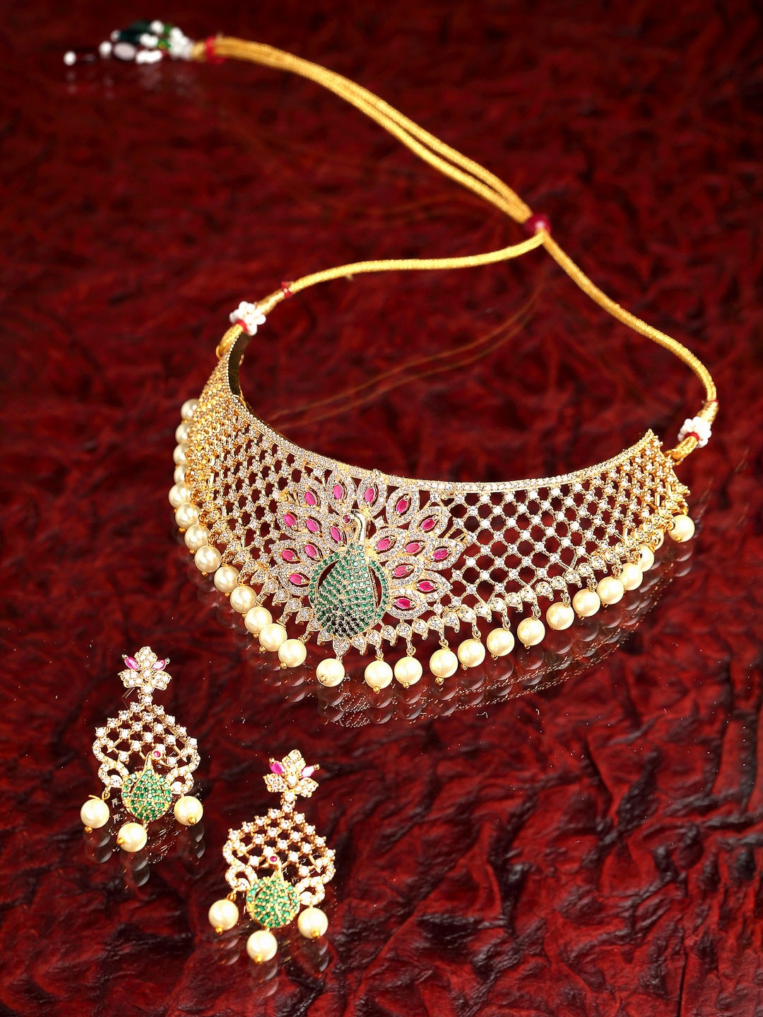 

ZENEME Gold-Plated Red AD Studded Jewelry Set