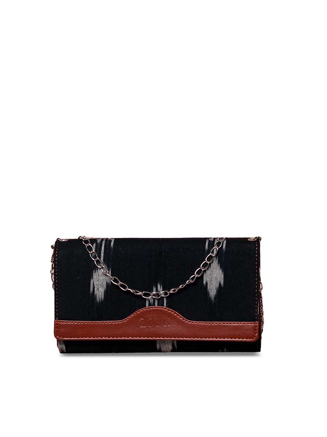 

ZOUK Women Black & Brown Abstract Printed Envelope Wallet with Sling
