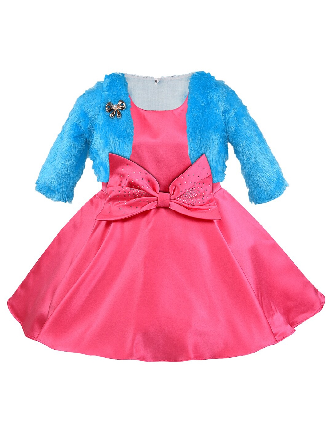 

Wish Karo Pink Satin Fit & Flare Dress With Jacket