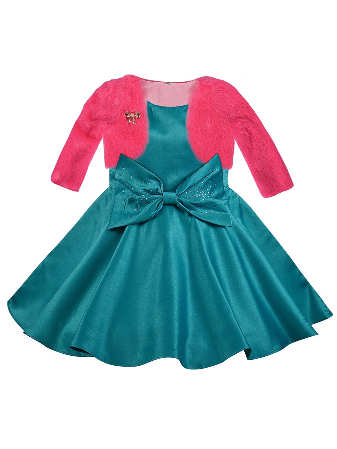 

Wish Karo Green Satin Fit & Flare Dress With Jacket