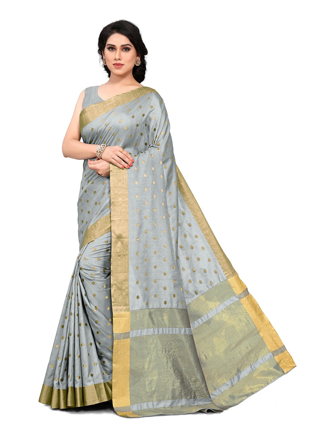

KALINI Grey & Gold-Toned Ethnic Motifs Silk Blend Saree