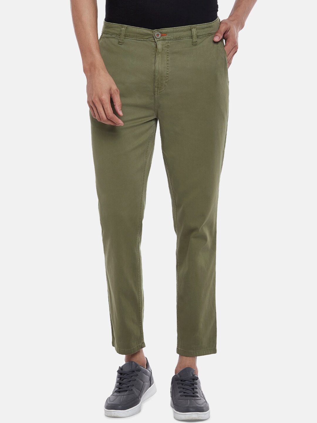 

Urban Ranger by pantaloons Men Olive Green Slim Fit Pure Cotton Chinos Trousers