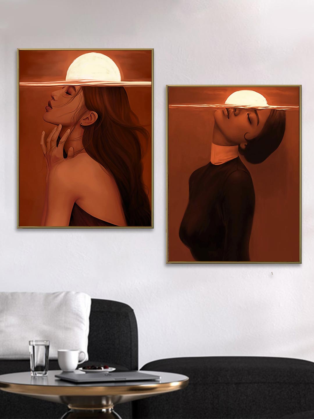 

Art Street Set of 2 Rust & Yellow Lady Portrait Painting Canvas Wall Art