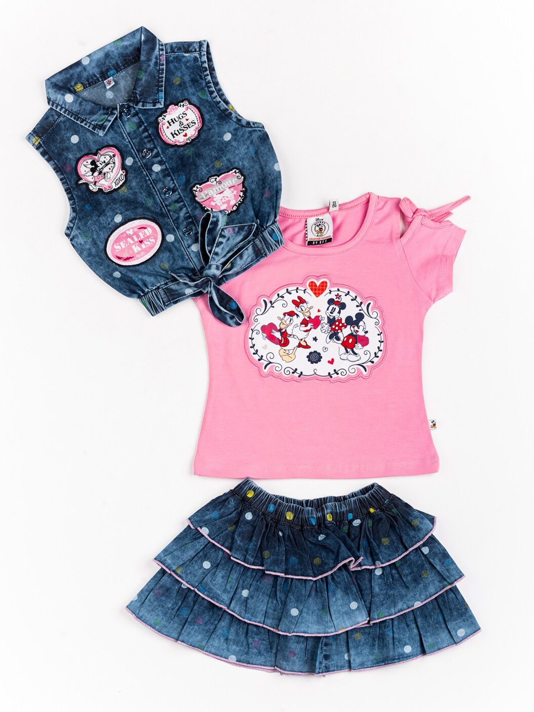 

BFF Girls Pink & Blue Printed Pure Cotton Top with Skirt
