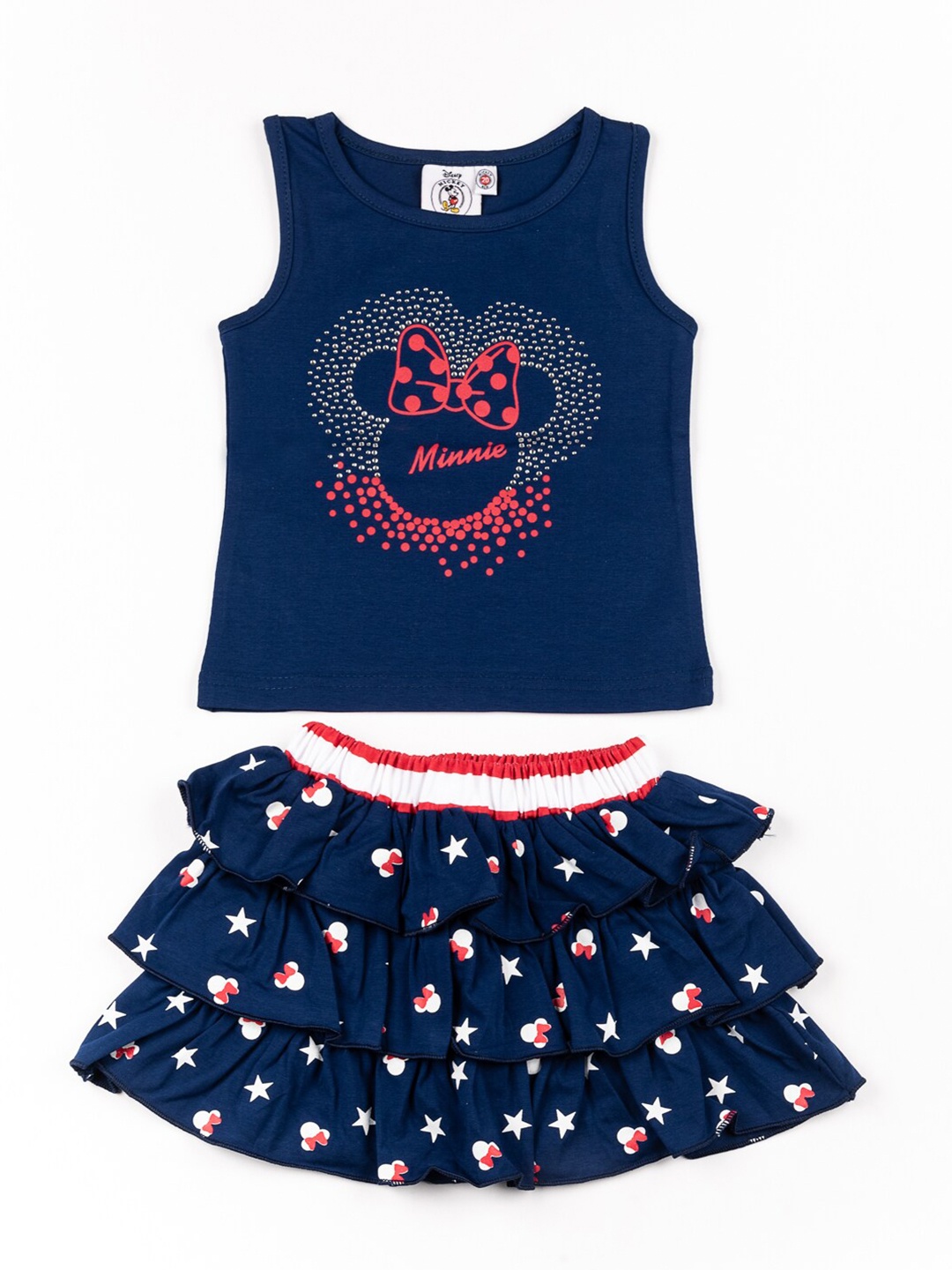 

BFF Girls Navy Blue & Pink Mickey Mouse Printed Pure Cotton Top with Skirt