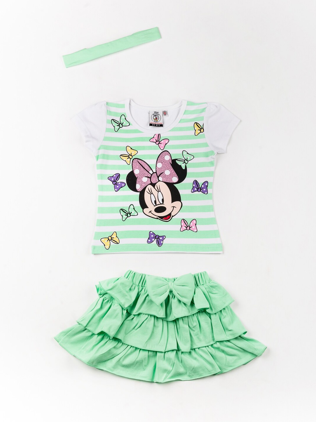 

BFF Girls Green & Pink Mickey Mouse Printed Pure Cotton Top with Skirt
