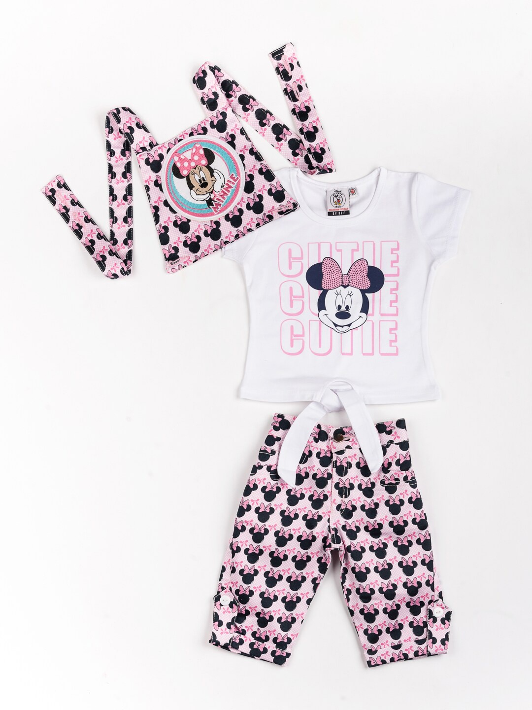 

BFF Girls White Mickey Mouse Printed Pure Cotton Top with Shorts & Suspender