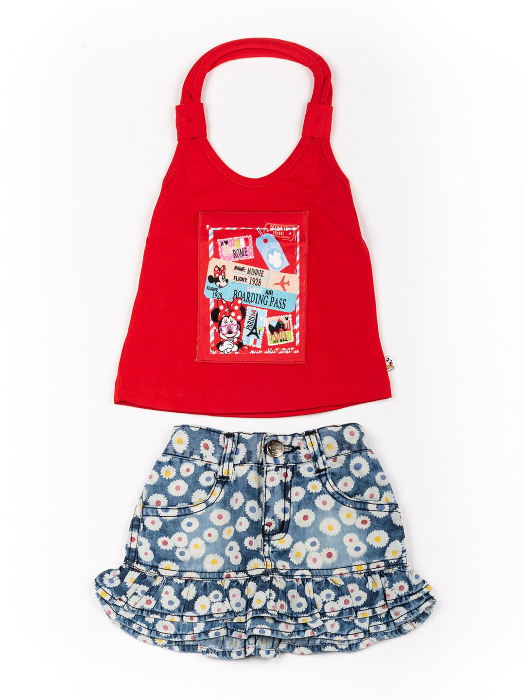 

BFF Girls Red & Grey Mickey Mouse Printed Pure Cotton Top with Skirt