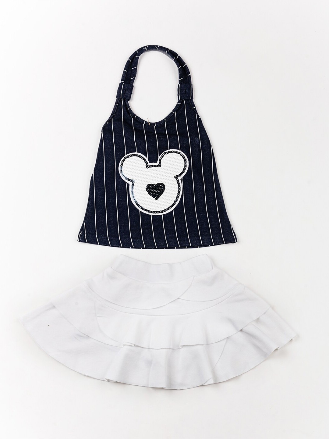

BFF Girls Black & White Mickey Mouse Printed Pure Cotton Top with Skirt