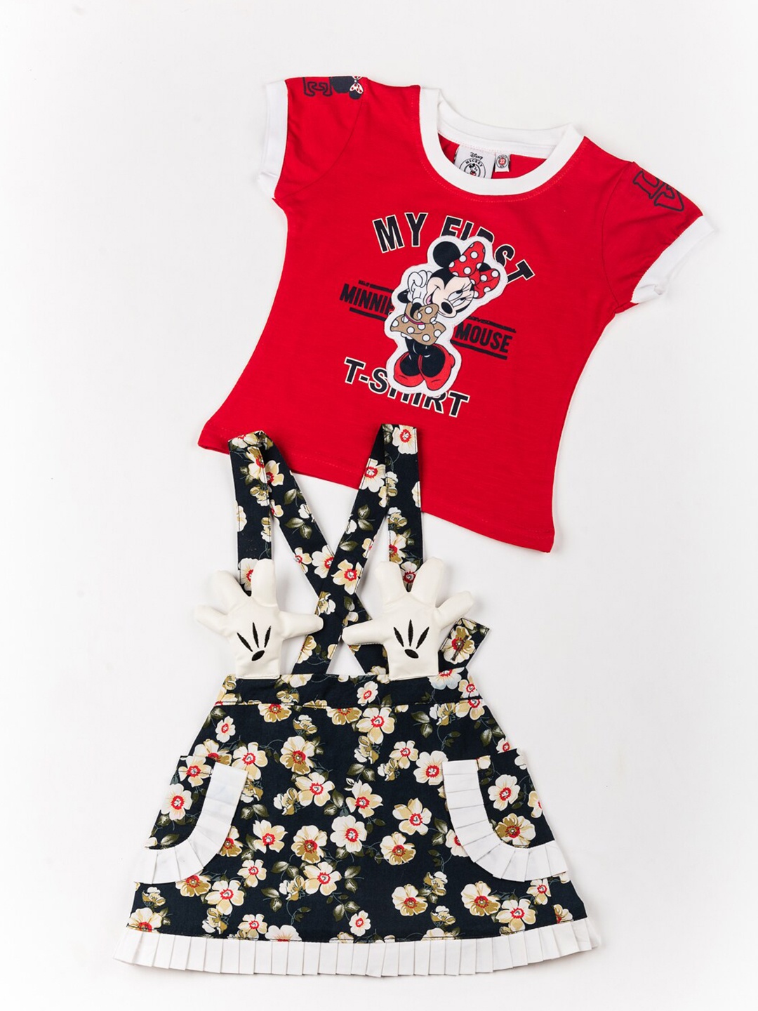 

BFF Girls Red & Black Printed Pure Cotton Top with Skirt