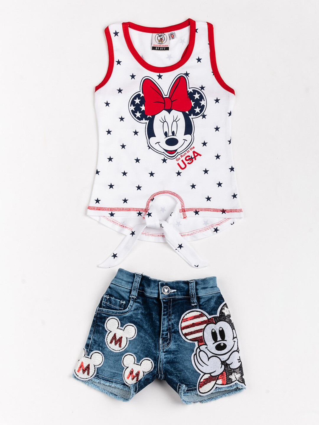 

BFF Girls White & Blue Printed Pure Cotton Top with Shorts