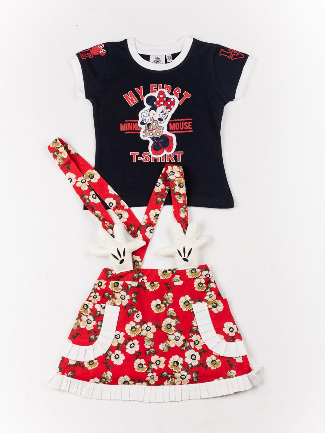 

BFF Girls Navy Blue & Red Printed Pure Cotton Top with Skirt