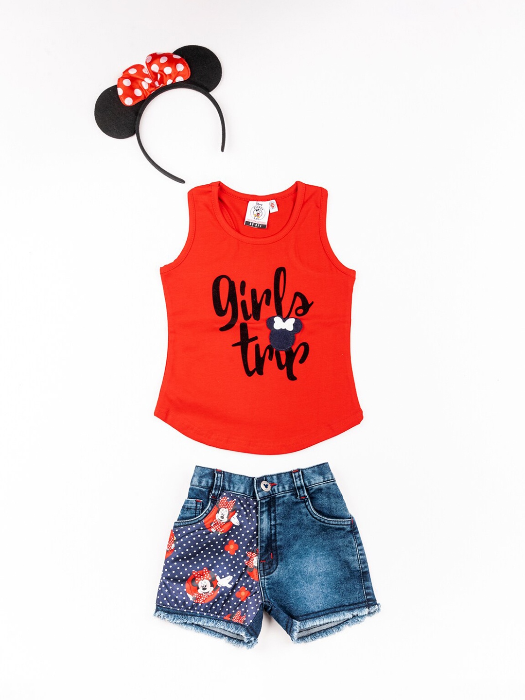 

BFF Girls Red & Blue Mickey Mouse Printed Top with Shorts