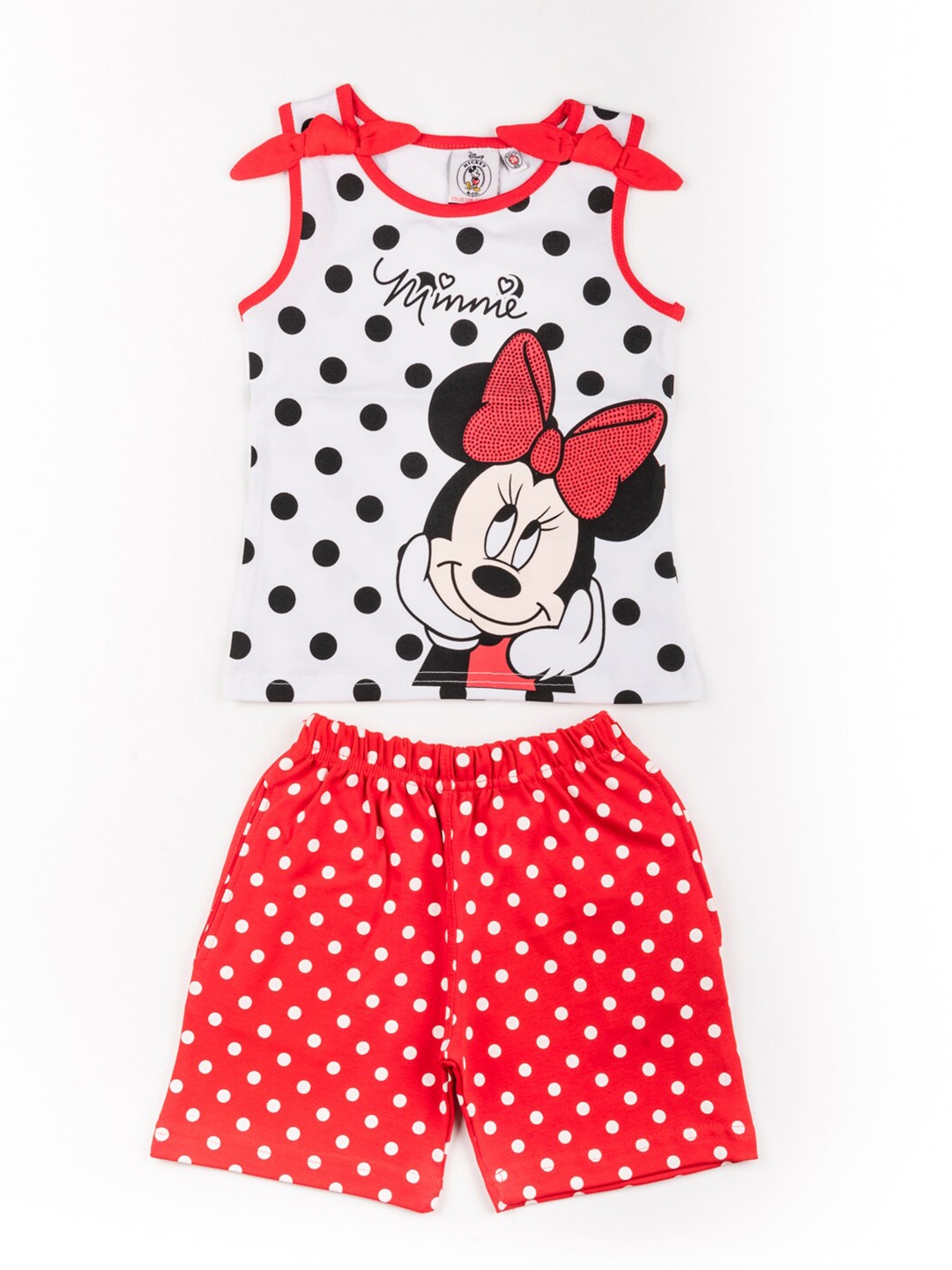 

BFF Girls White & Red Mickey Mouse Printed Pure Cotton Top with Shorts