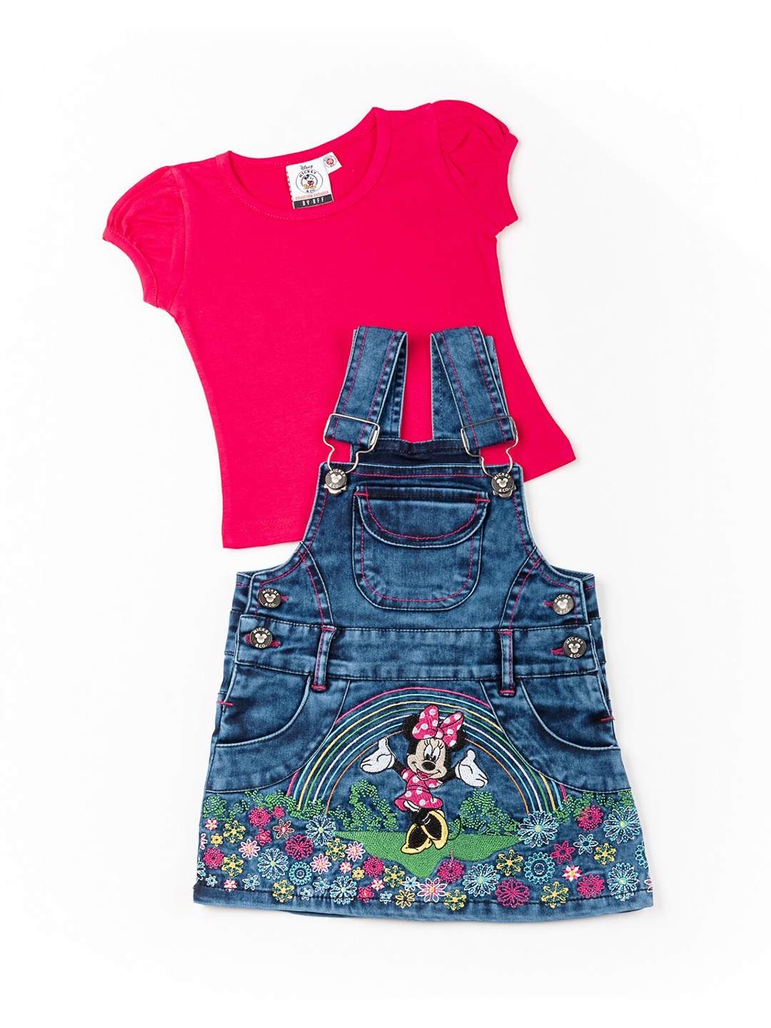 

BFF Girls Red & Blue Top with Printed Dungaree