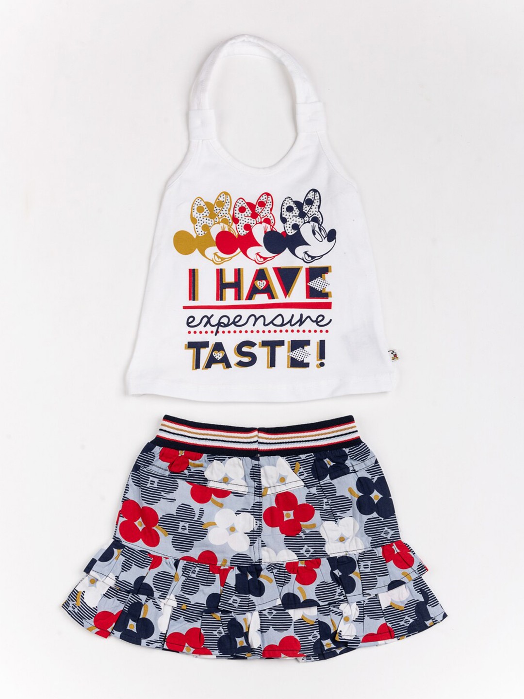 

BFF Girls White & Grey Printed Pure Cotton Top with Skirt