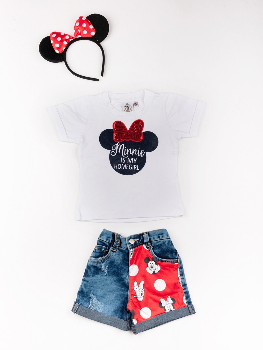 

BFF Girls Blue & Red Printed Top with Shorts & Hairband