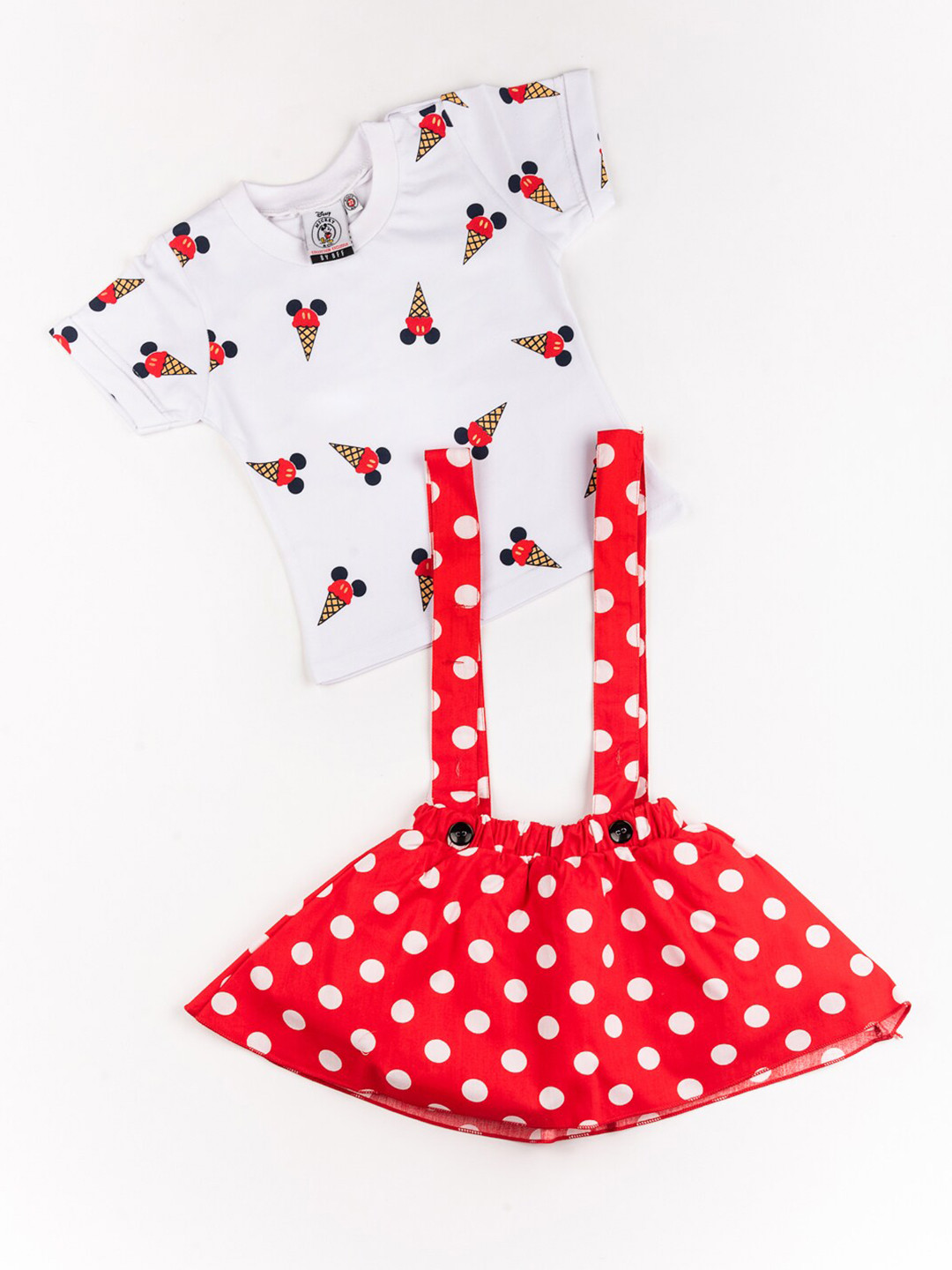 

BFF Girls White & Red Printed Pure Cotton Top with Skirt