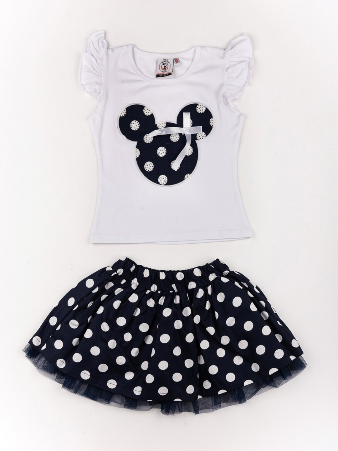 

BFF Girls White & Black Mickey Mouse Printed Pure Cotton Top with Skirt