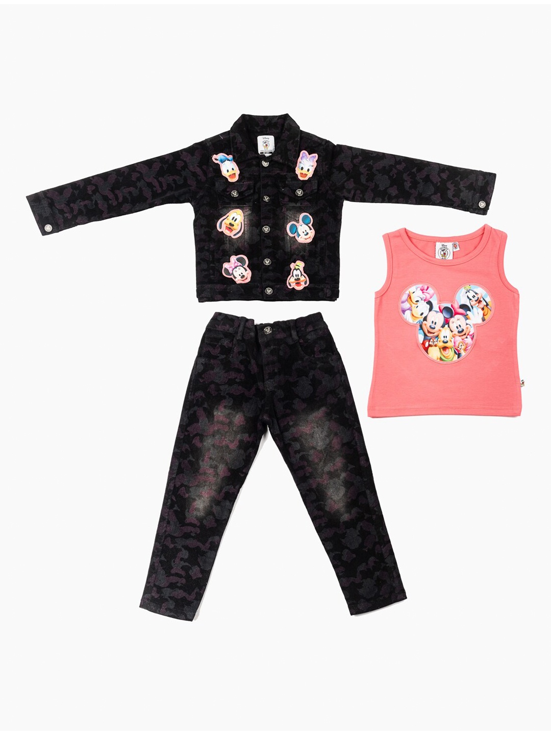 

BFF Girls Peach-Coloured & Black Printed Pure Cotton Top with Trousers & Jacket
