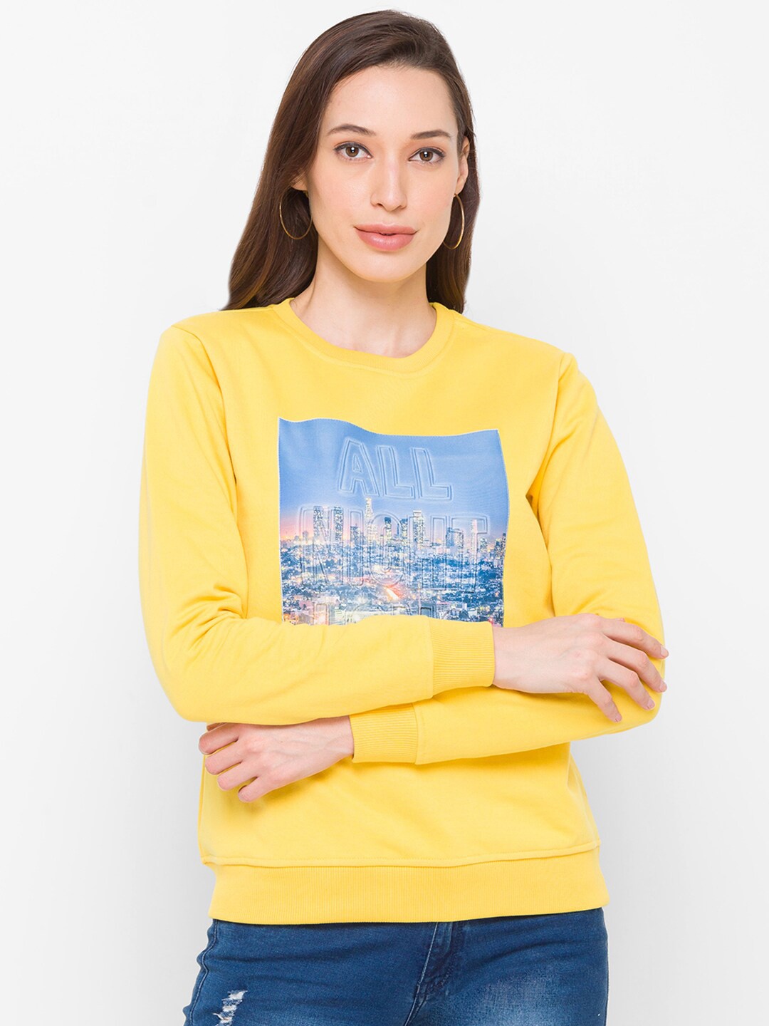 

Globus Women Yellow Printed Sweatshirt