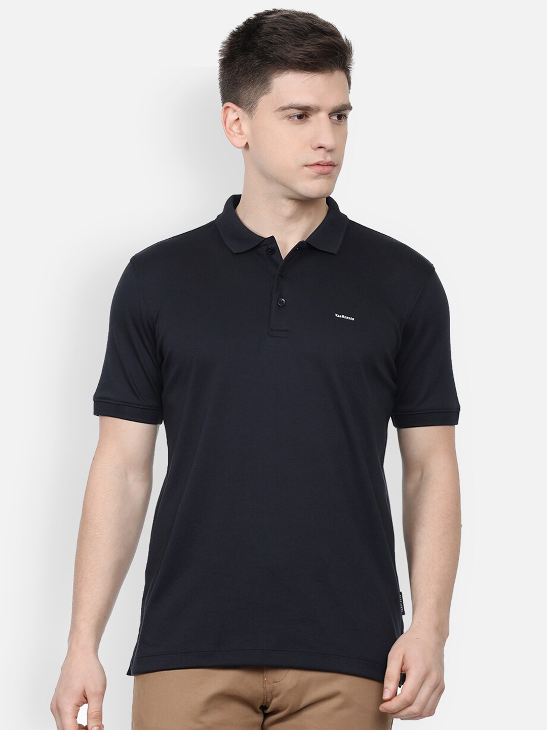 

Van Heusen Men Black Polo Collar T-shirt