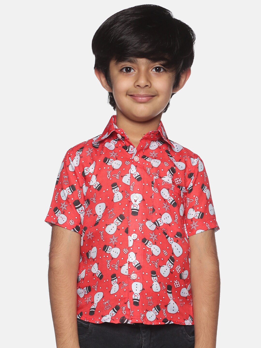 

Sethukrishna Boys Red & White Printed Party Shirt