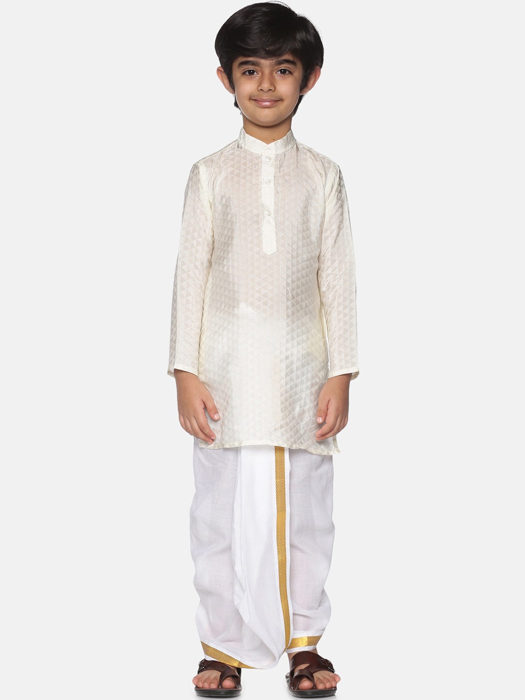 

Sethukrishna Boys Cream-Coloured Kurta with Dhoti Pants