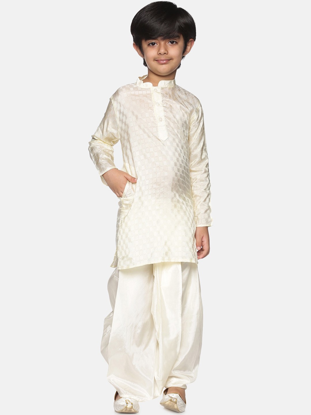 

Sethukrishna Boys Cream-Coloured Kurta with Dhoti Pants